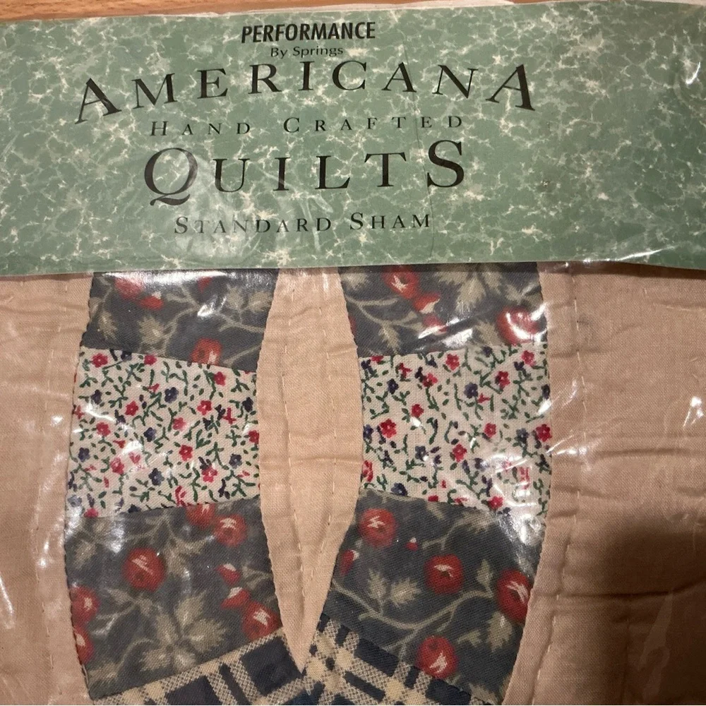Vtg hand crafted quilted standard pillow sham cottagecore double wedding rings